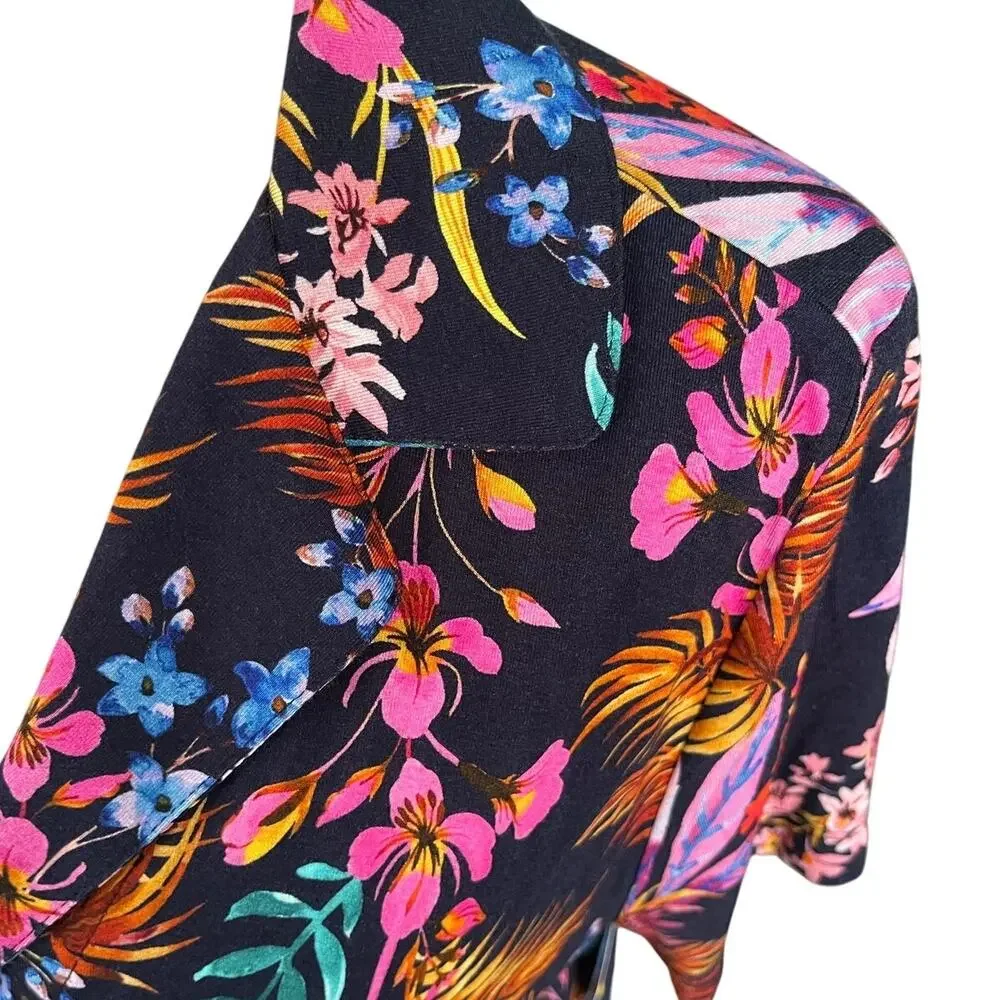 Size Small Soma Intimates Womens Pajama Top Button Up Tropical Nights Navy